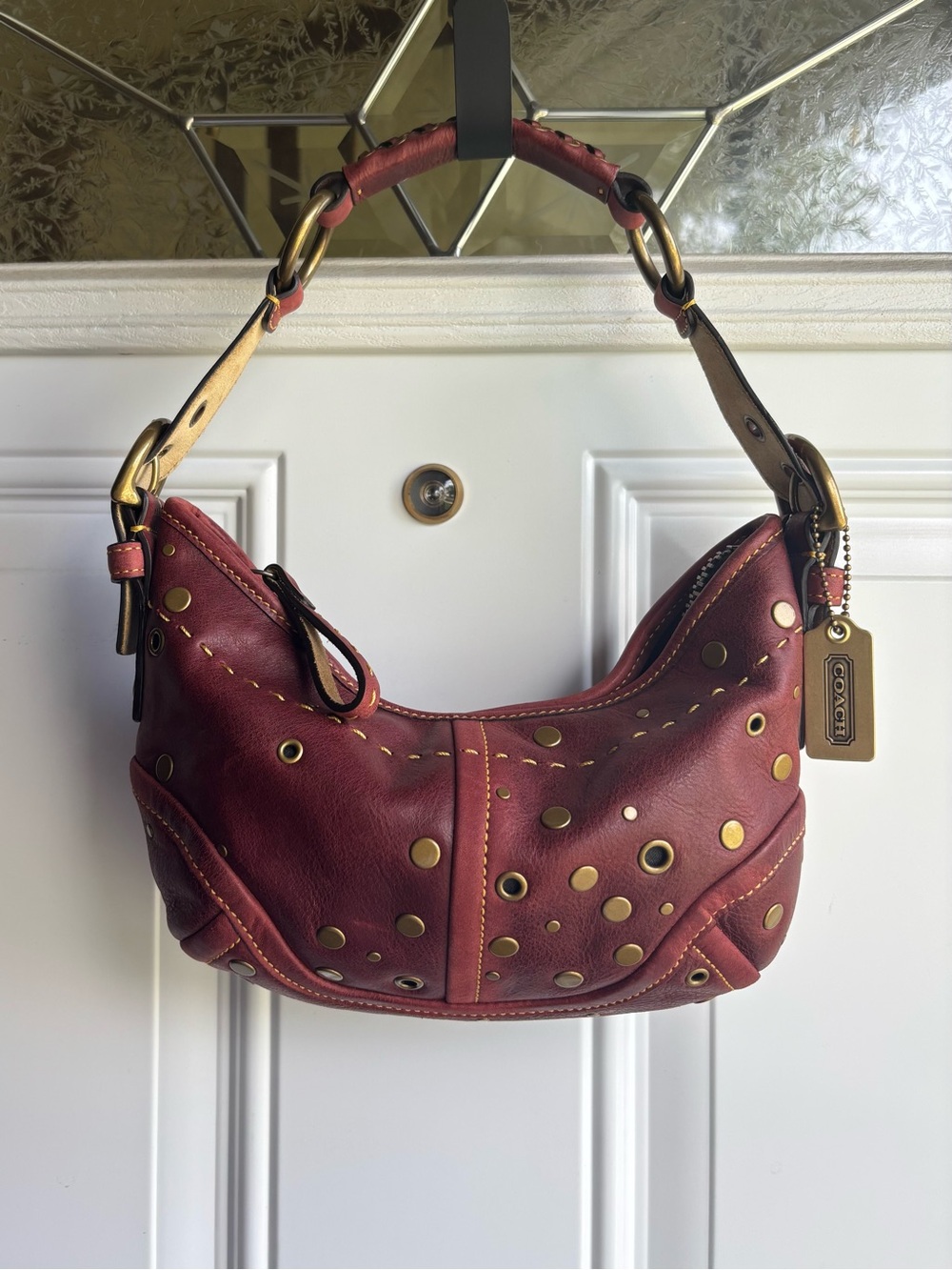 Small Coach Red Studded Soho Hobo Bag